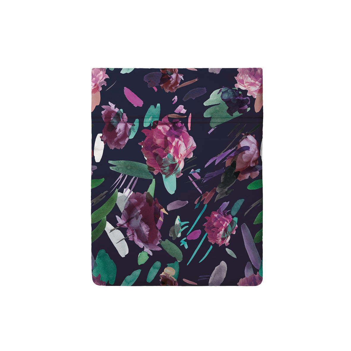 Drap plat satin de coton - Artsy flowers bleu foncé - 240 x 300 cm