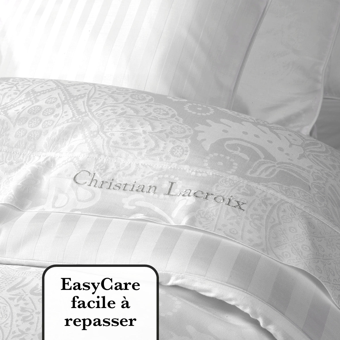 Drap plat satin de coton - Jacquard Arles Blanc - CXL by Christian Lacroix Maison