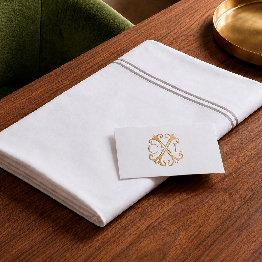 Drap plat satin de coton - Nîmes Gris / Blanc - CXL by Christian Lacroix Maison