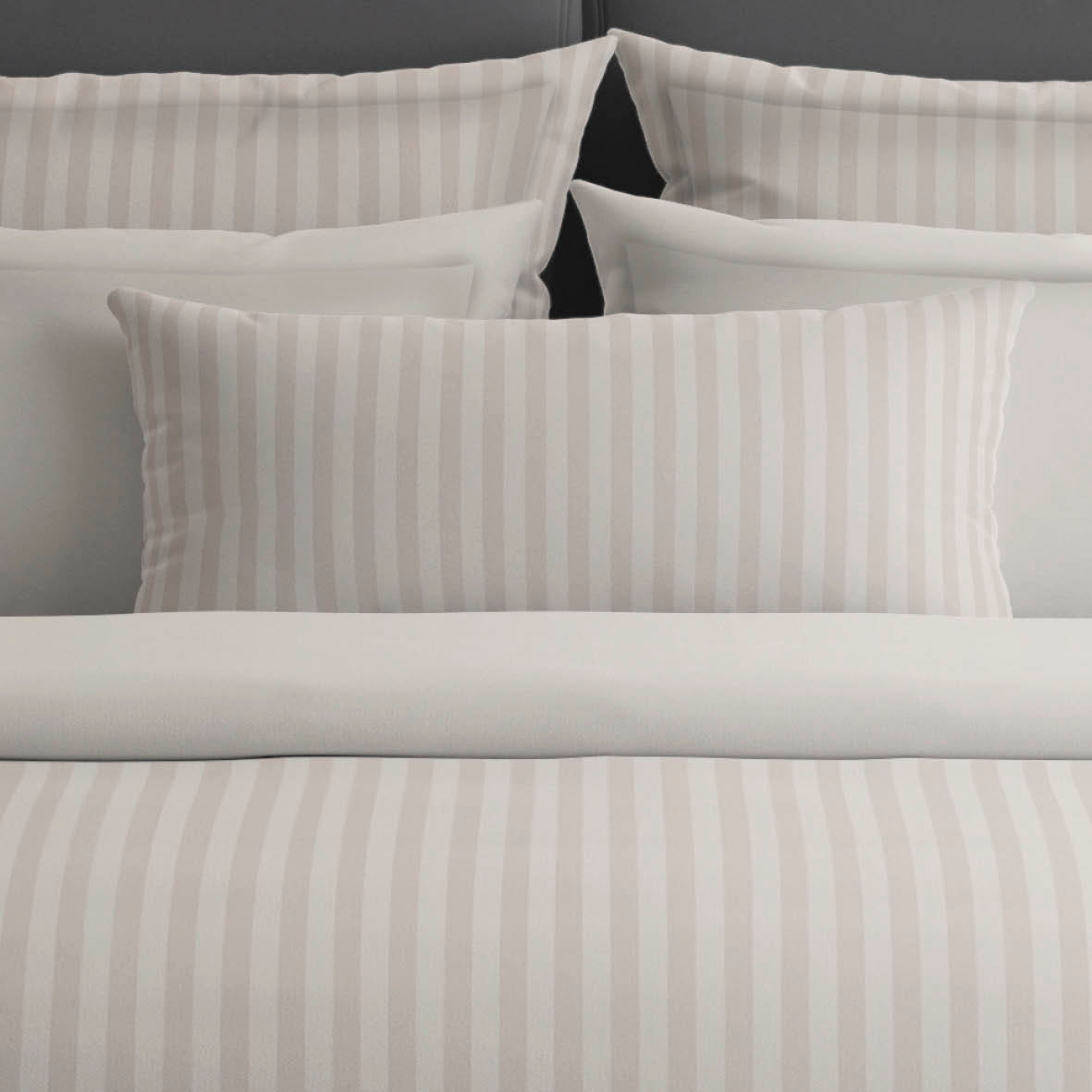Drap plat satin de coton rayure tissé dobby - Taupe