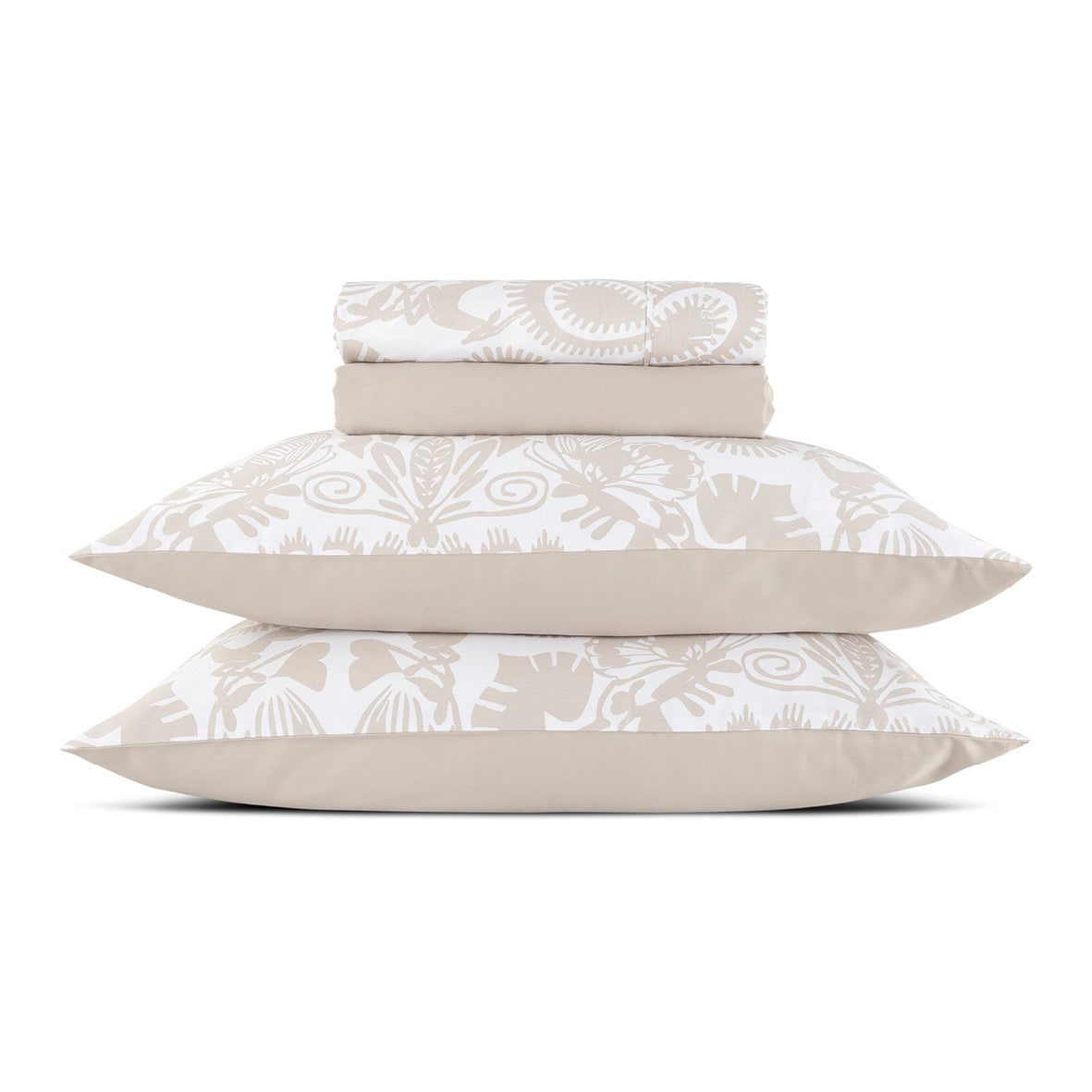 Ensemble de draps : drap-housse, drap plat, taie(s) d'oreiller en satin de coton - dessin Love Stories Taupe - CXL by Christian Lacroix Maison