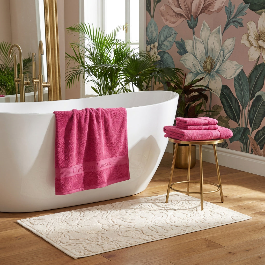Ensemble de linge de bain 6 pièces (serviettes, drap de bain, lavettes + tapis) - 100 % coton peigné - Azur - CXL by Christian Lacroix Maison