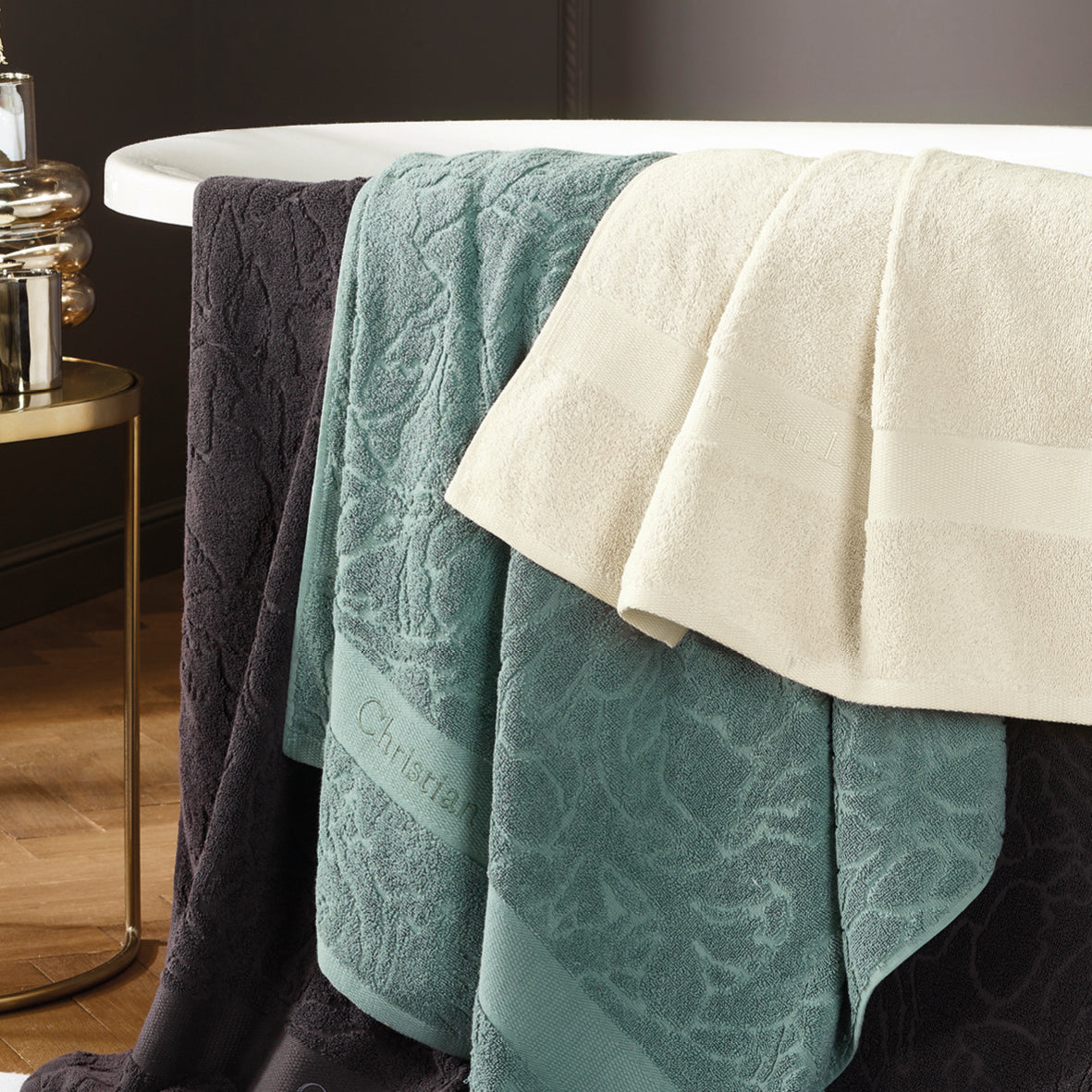 Ensemble de linge de bain 6 pièces (serviettes, drap de bain, lavettes + tapis) - 100 % coton peigné - Azur - CXL by Christian Lacroix Maison