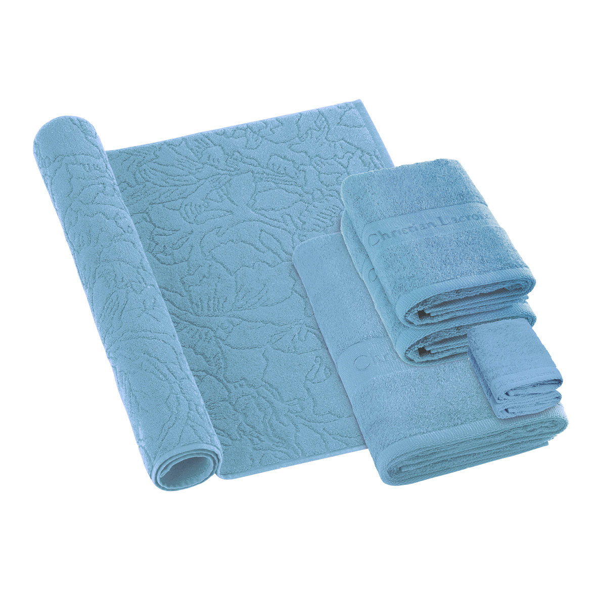 Ensemble de linge de bain 6 pièces (serviettes, drap de bain, lavettes + tapis) - 100 % coton peigné - Azur - CXL by Christian Lacroix Maison