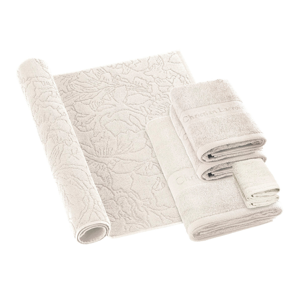 Ensemble de linge de bain 6 pièces (serviettes, drap de bain, lavettes + tapis) - 100 % coton peigné - Azur - CXL by Christian Lacroix Maison