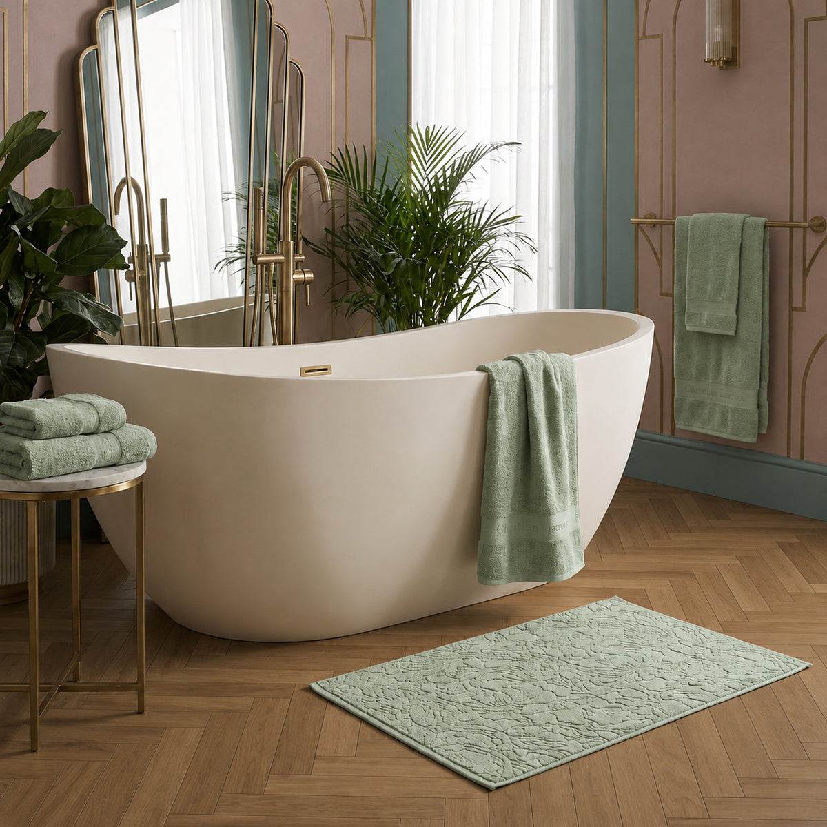 Ensemble de linge de bain 6 pièces (serviettes, drap de bain, lavettes + tapis) - 100 % coton peigné - Azur - CXL by Christian Lacroix Maison