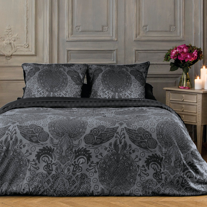 Housse de couette + taie(s) d'oreiller satin de coton - Arles gris foncé - CXL by Christian Lacroix Maison
