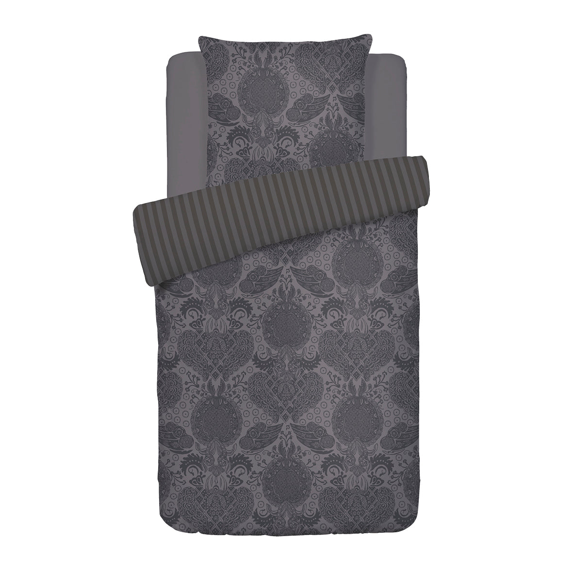 Housse de couette + taie(s) d'oreiller satin de coton - Arles gris foncé - CXL by Christian Lacroix Maison