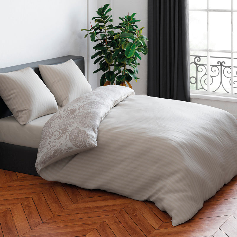 Housse de couette + taie(s) d'oreiller satin de coton - Arles taupe rayé - CXL by Christian Lacroix Maison