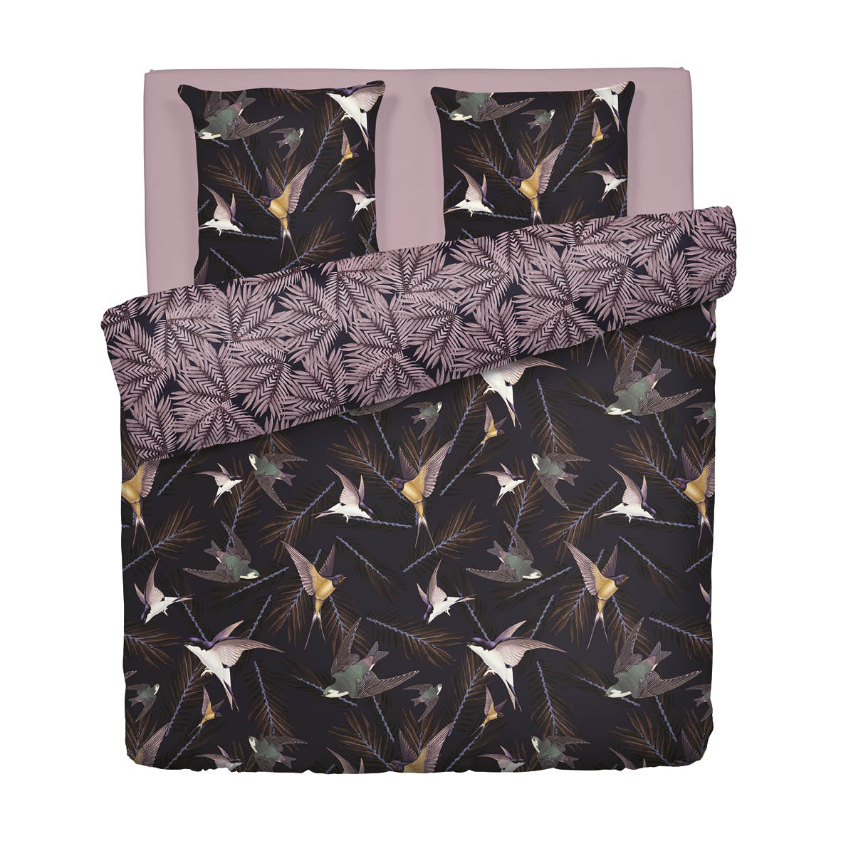 Housse de couette + taie(s) d'oreiller satin de coton - Hirondelles Prune - CXL by Christian Lacroix Maison