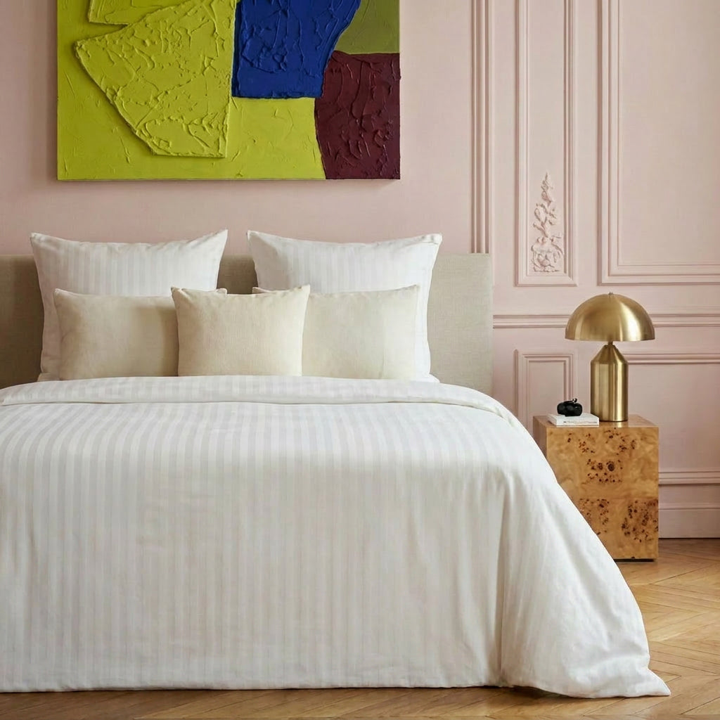 Housse de couette + taie(s) d'oreiller satin de coton - Rayure tissé blanc - 160 x 210 cm + 2 x (50 x 70 cm) - CXL by Christian Lacroix Maison
