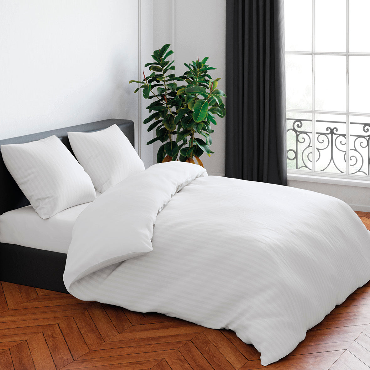 Housse de couette + taie(s) d'oreiller satin de coton - Rayure tissé blanc - CXL by Christian Lacroix Maison
