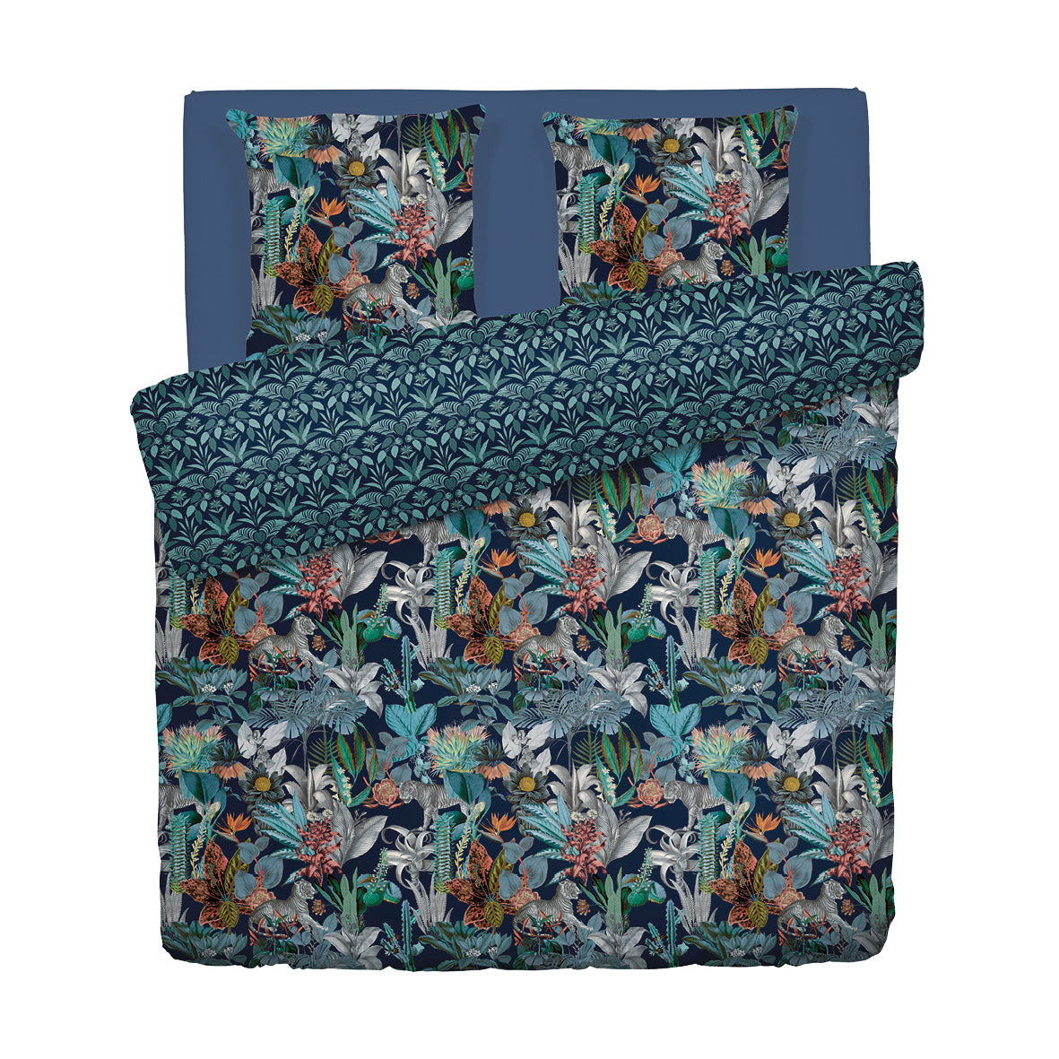 Housse de couette + taie(s) d'oreiller satin de coton - Zanzibar bleu - 200 x 200 cm + 2 x (80 x 80 cm)