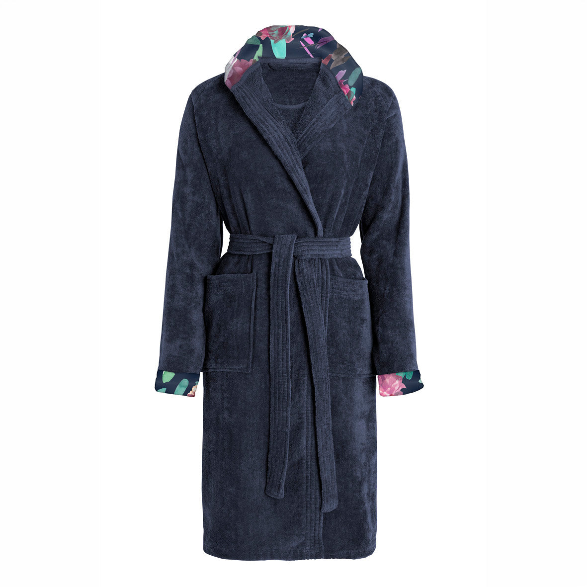 Peignoir coton velours avec capuche - Arty Flowers Bleu marine - CXL by Christian Lacroix Maison