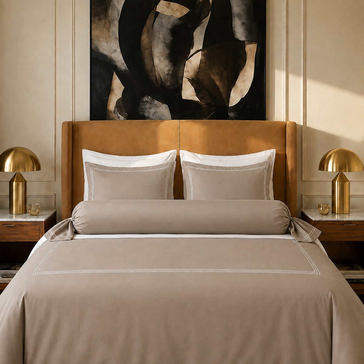 Taie de traversin satin de coton - Nîmes Taupe / Taupe - CXL by Christian Lacroix Maison