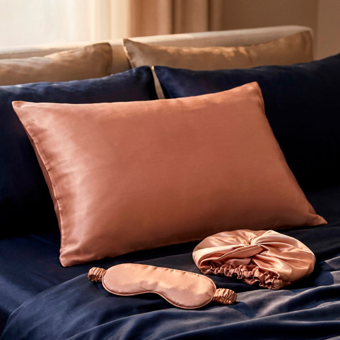 Taie d'oreiller + bonnet de nuit en soie - Brume de soie Or rose - CXL by Christian Lacroix Maison