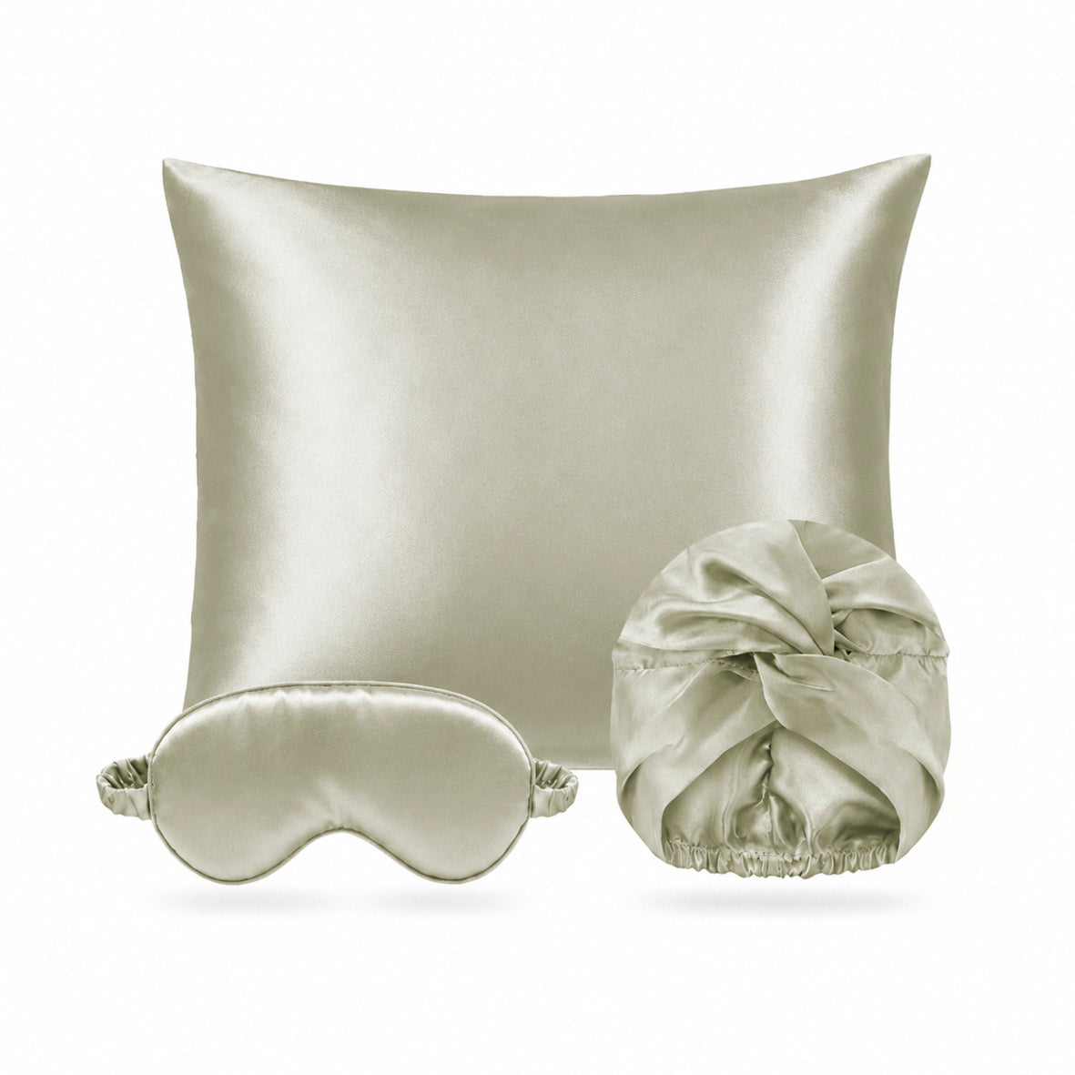 Taie d'oreiller + masque de nuit + bonnet de nuit en soie - Brume de soie Vert sauge - CXL by Christian Lacroix Maison