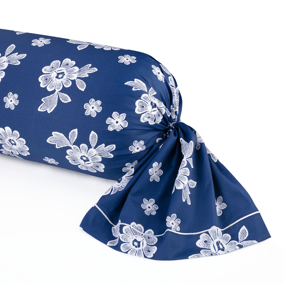 Taie d’oreiller satin de coton - Blossom Bleu foncé - 43 x 210 cm