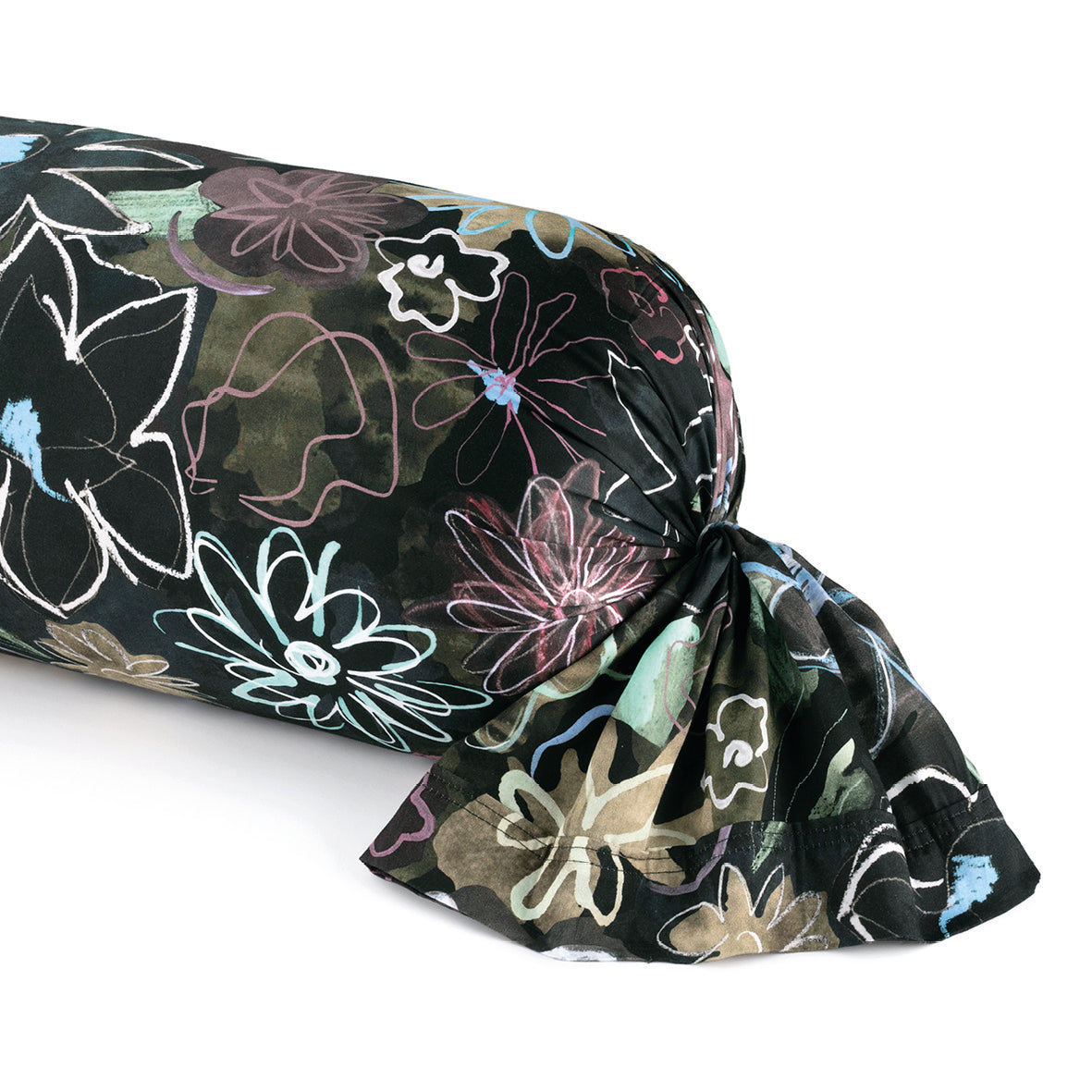 Taie d’oreiller satin de coton - Fleurs pastel Noir - 43 x 210 cm